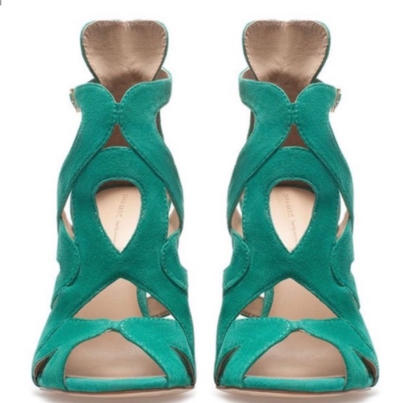 Zara Basic Green Suede Caged Ankle Strap Sandals Size 8 - Picture 2 of 7